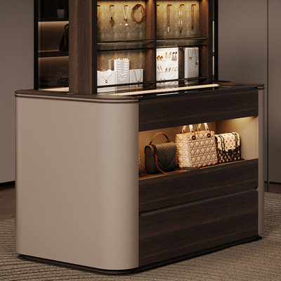 53.15"Italian Light Luxury Height-Adjustable Vanity & Jewelry Storage Cabinet with Large-Capacity Skincare Organizer & Upholstered Stool – Multi-Functional Flip-Top Dresser for Bedroom