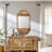 Mirror Mango Wood and Glass Arched Boho Design 34"x18"x1" Brown with Carved Woodgrain Texture for Home Office Bedroom Living Room Wall Decor Vertical Hanging Oval Frame Rustic Finish.