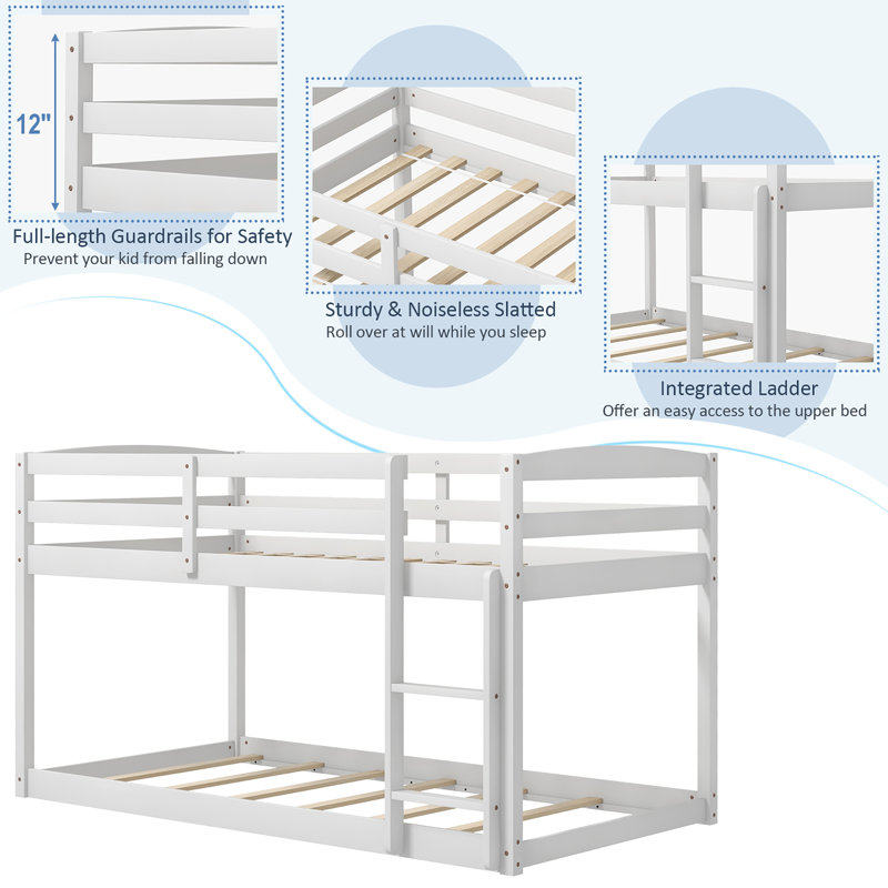 Gurtej Kids Twin Over Twin Bunk Bed, White