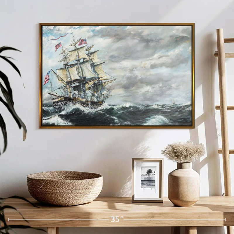 Tête de frégate USS Constitution pour frégate, 25 po x 17 po, Cadre flottant doré