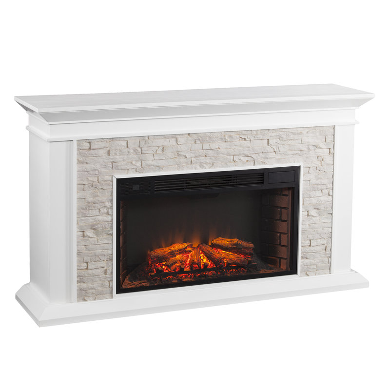 Coletta Freestanding Electric Fireplace with Faux Stone Mantel, White