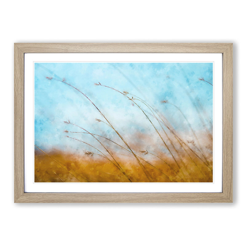 Blades Of Grass Painting - Single Picture Frame Print on MDF, Oak, 24cm H x 33cm W x 2cm D