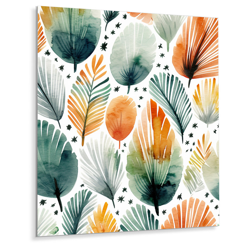 Élégance florale sarcelle orange scandinave - impressions abstraites sur métal, H 32 po x l 16 po x P 1 po