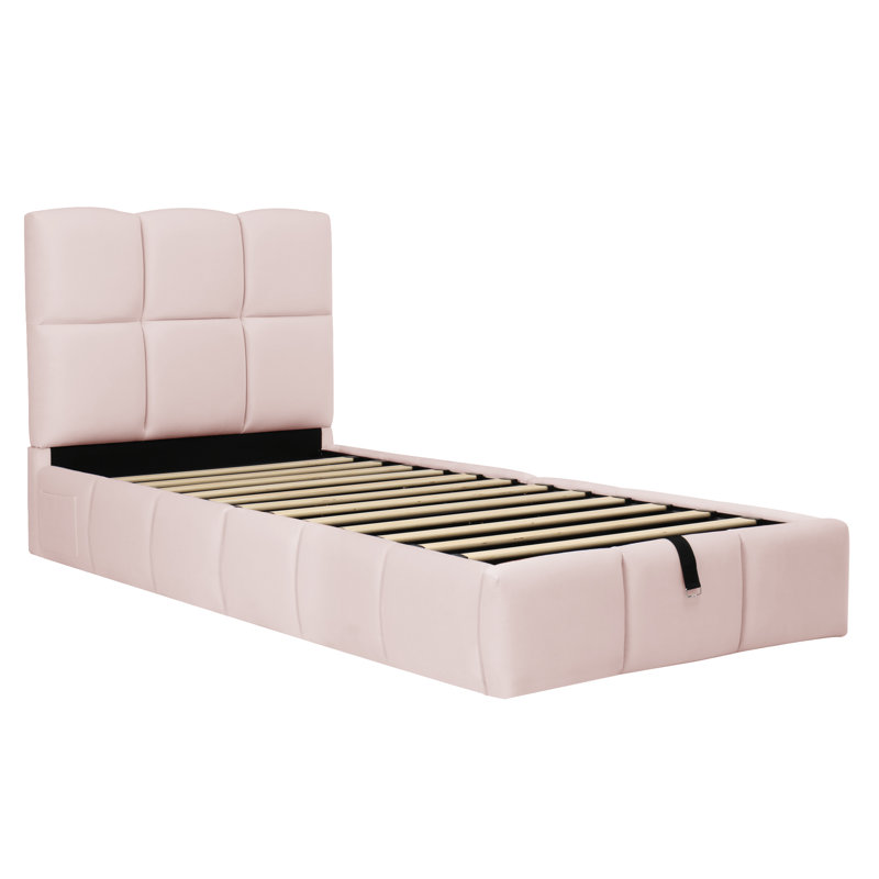 Upholstered Single (3') Ottoman Bed, Pink Velvet