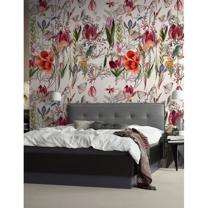 Papier peint amovible fleurs printanières, 35.04" L x 55" W