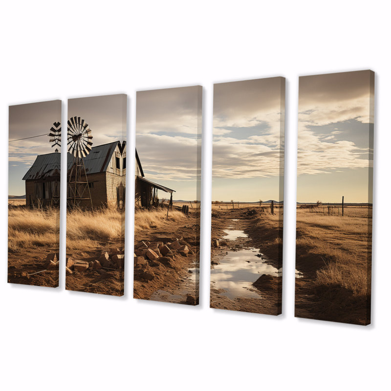 Wind Turbines Windswept Skies - Wind Turbines, reproduction d'art sur toile - 5 panneaux égaux