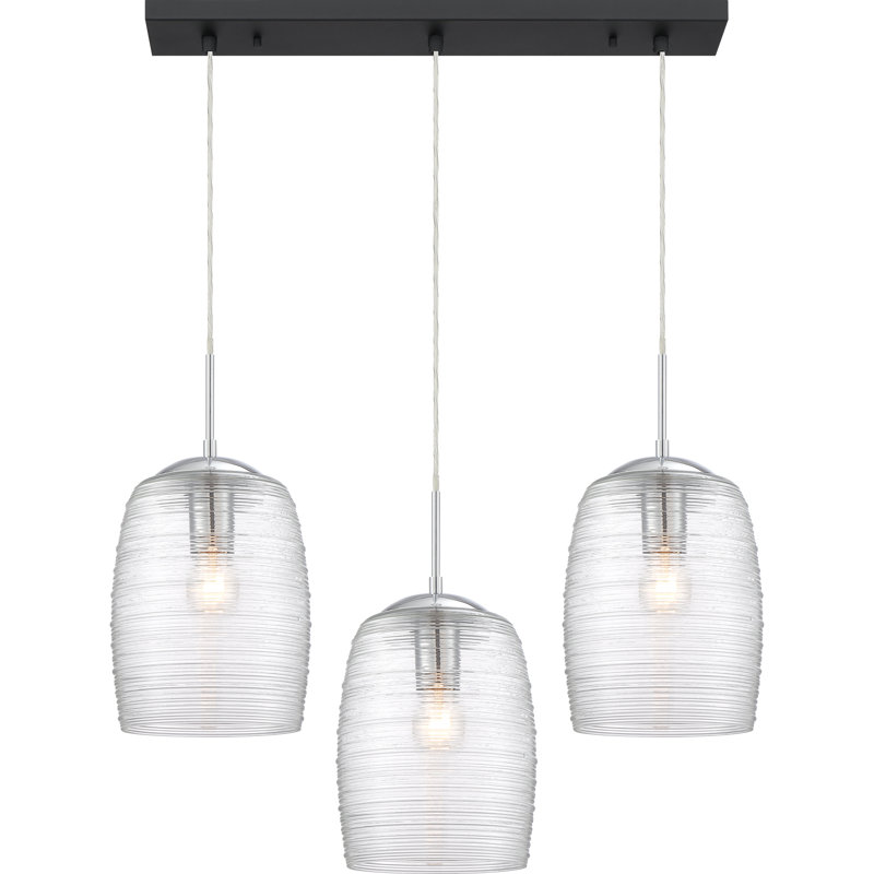 Luminaire suspendu linéaire pour îlot de cuisine 3 lumières Zambrano, Chrome poli, H 16,5 po x l 30,75 po x P 8,75 po