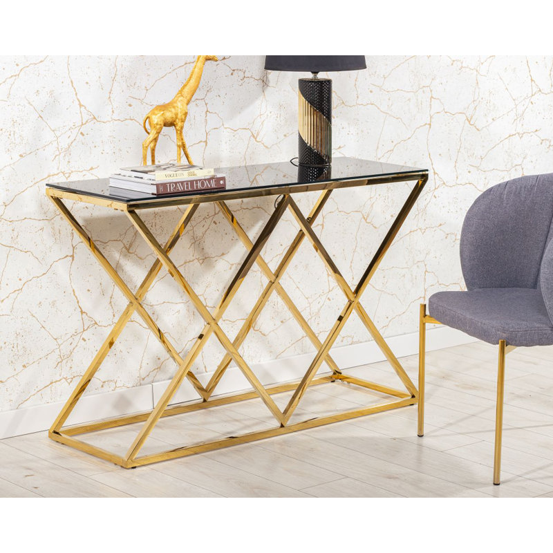 Ewert 120cm Glass Top Console Table, Gold
