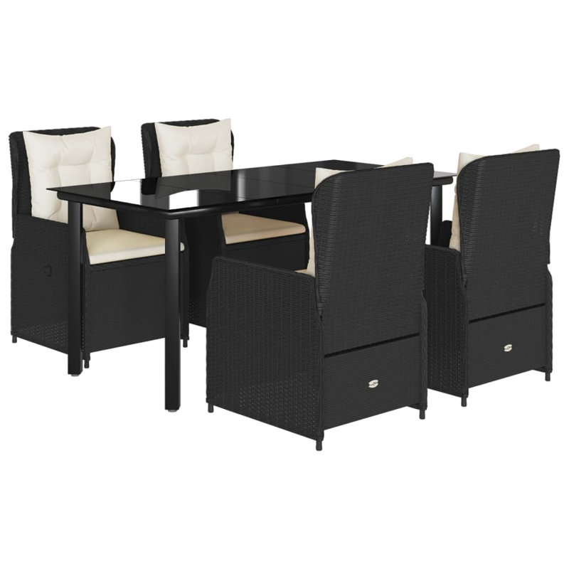  Garden Dining Set Black, Cream White, 4