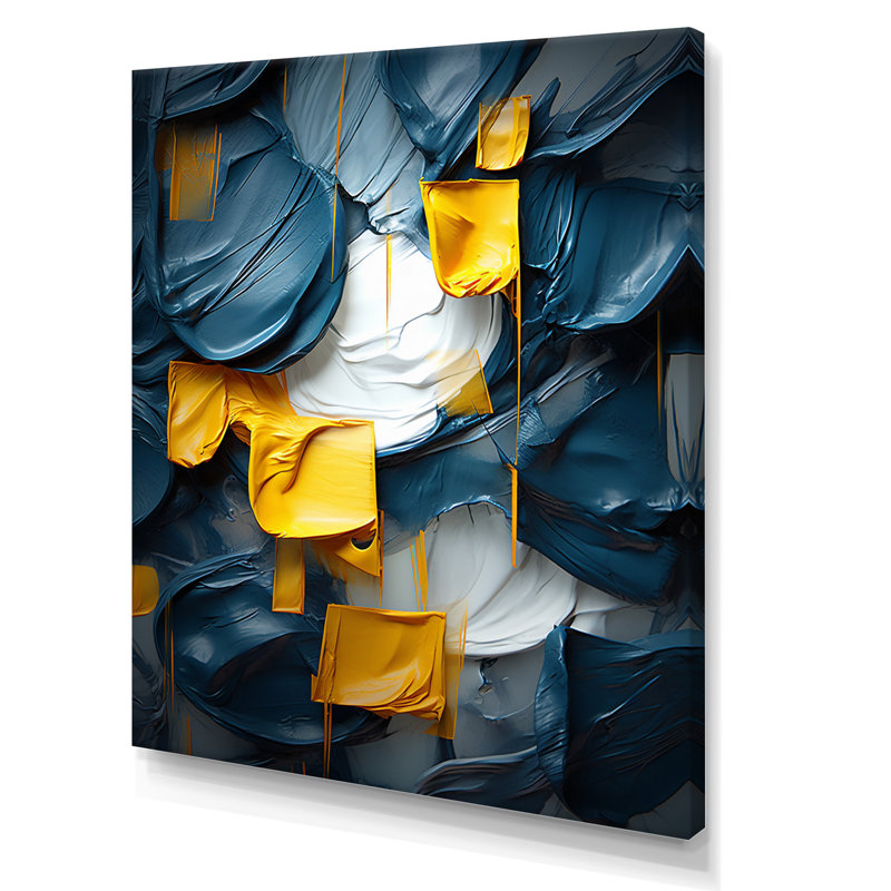 «Spring Bliss Abstract Turquoise And Yellow I», reproduction d'art sur toile, Toile tendue, H 44 po x l 34 po x P 1,5 po