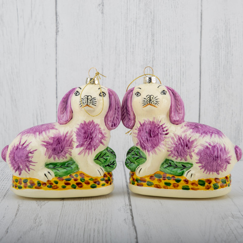 Pair of Pink Bunnies Glass Ornament, Pink