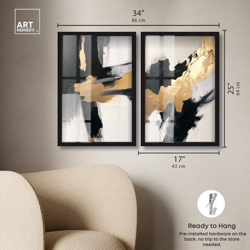 «Golden Thrust Duo Shadowbox Print Living Room Wall Art» par Art Remedy, cadre noir, 16 x 24, H 25 po x l 17 po