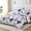 Ensemble de housse de couette 100% coton pour très grand lit - Ensemble de literie triangulaire bleu gris nordique 3 pièces, housse d'édredon légère et douce avec fermeture à glissière, ensemble de lit contemporain neutre abstrait-123281985
