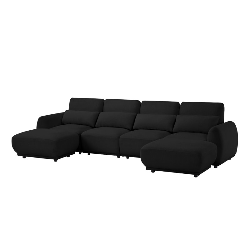 Modular Sectional Sofa,  Comfy Cloud Couch Convertible U Shaped Sofa Couch With 2 Ottoman, Black Wool