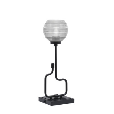 Lampe d'appoint Amarmula, avec ports USB, finition noir mat, verre strié transparent de 6 po
