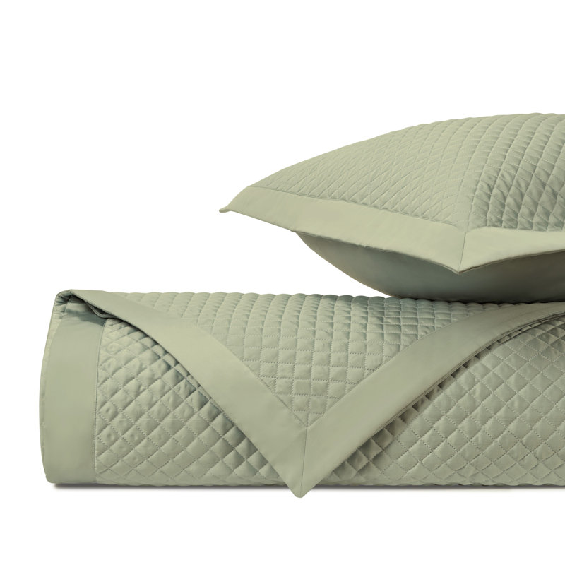 Diamond 100% Cotton Sateen Coverlet Set, Crystal Green, Queen Coverlet/Bedspread + 2 Euro Shams