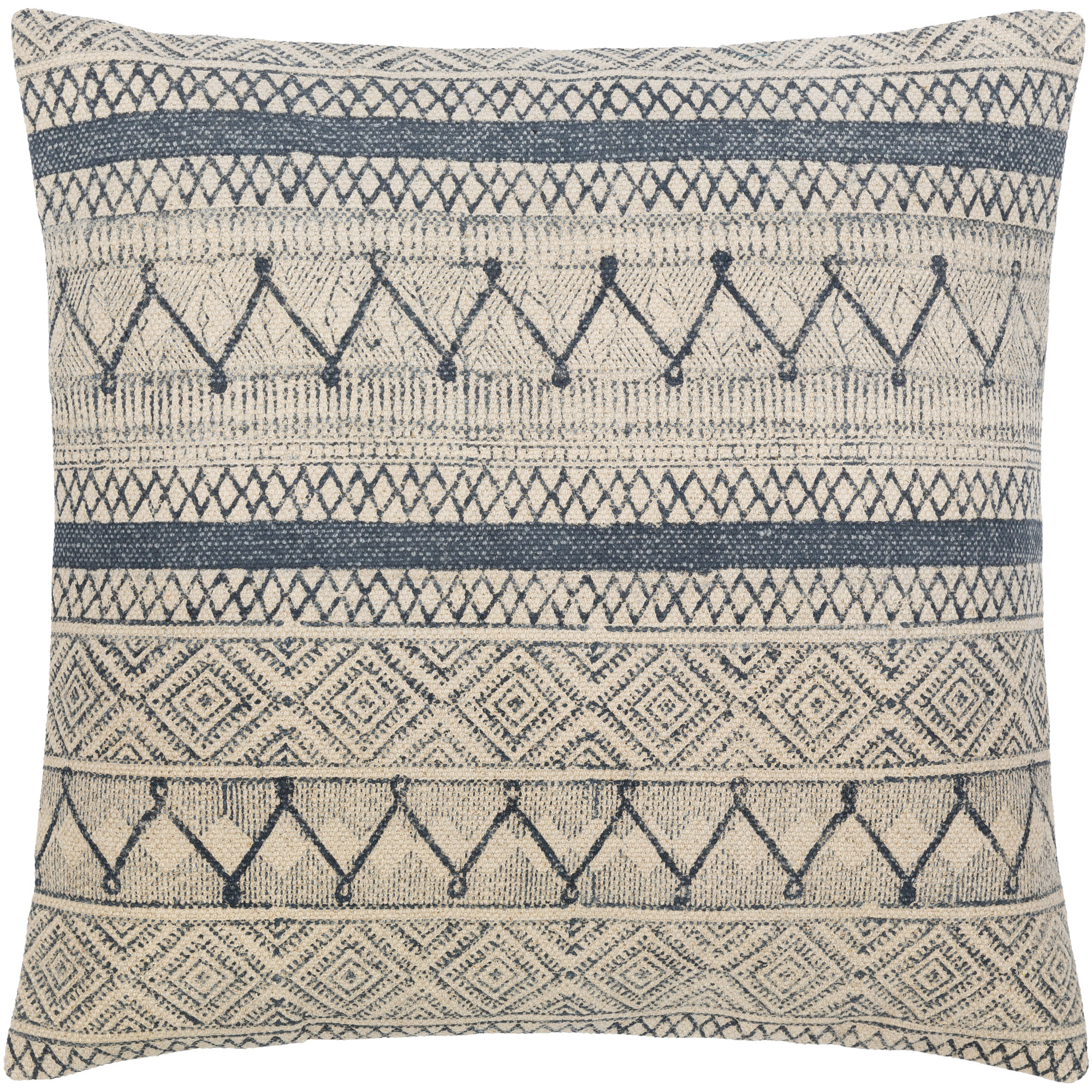 Zetta Geometric Cotton Throw Pillow, 20" x 20", Polyester/Polyfill, Light Beige/Dark Blue