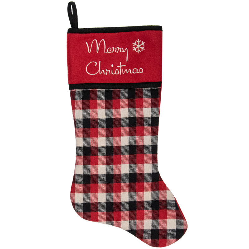 Chaussette de Noël 20,5 pouces à motif écossais rouge et noir avec revers en molleton