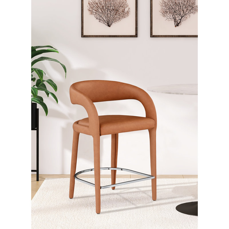 Arthur-William Faux Leather Counter Stool, Cognac Vegan Leather
