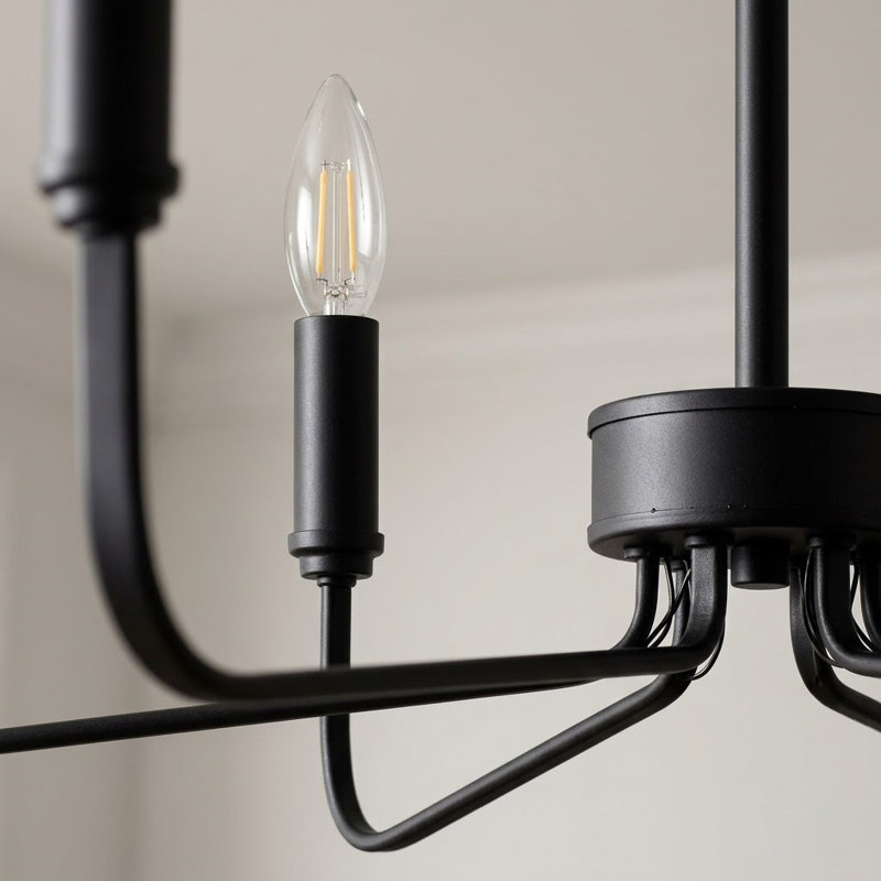 6 - Light 26"W Candle Style Classic/traditional Black Dimmable Chandelier for Kitchen Isanland., Matte Black