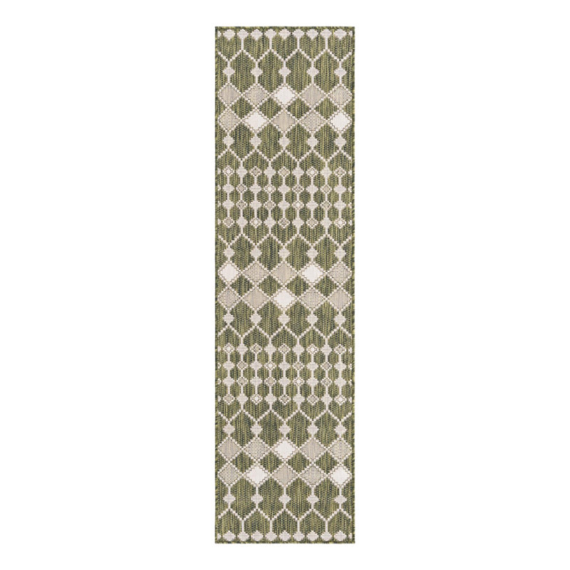 Green Traliccio Indoor/Outdoor Trellis Rug, Runner 2' x 7'10"