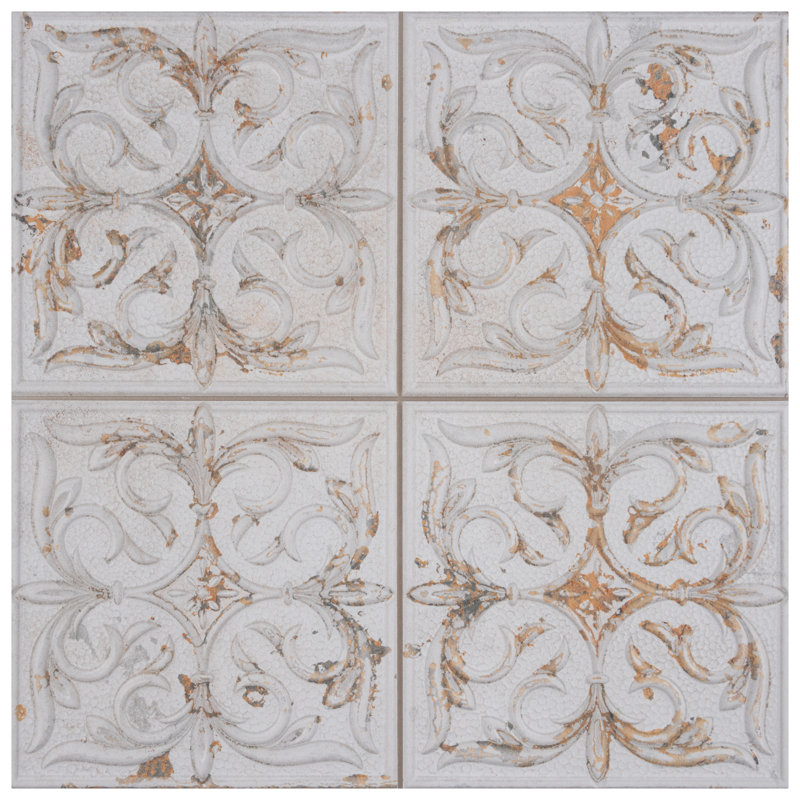 Antigua Lis 13" x 13" Straight Edge Porcelain Metal Look Wall Tile, White