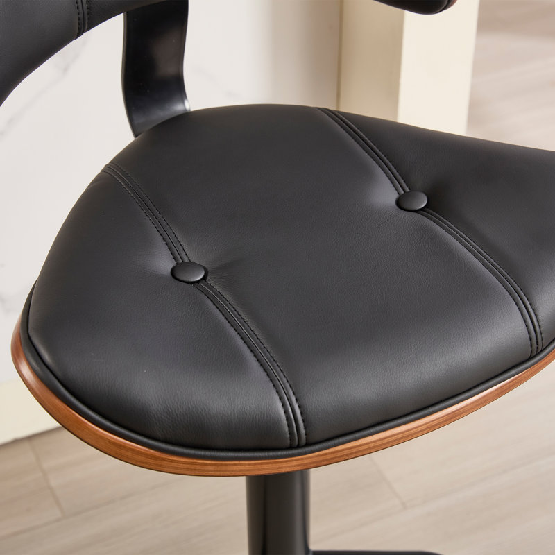Swivel and  Adjustable Height Bar Stool with Footrest, 3, Black Seat/Black Frame