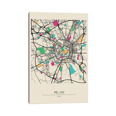 Milan, Italy Map by Ayse Deniz Akerman - Wrapped Canvas Print