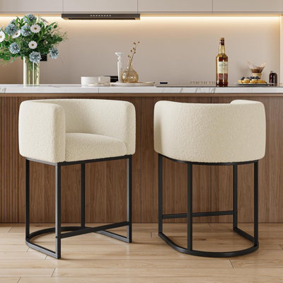 Ensemble de 2 tabourets de bar avec sièges rembourrés en laine d'agneau, tabourets de bar modernes à hauteur de comptoir