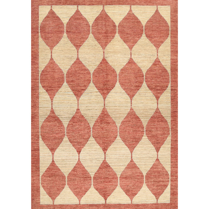 Tapis contemporain rouge / beige, Rectangle 4 pi x 6 pi