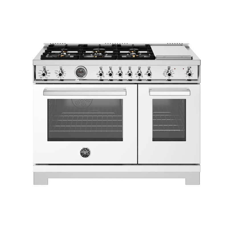 Professional Series Range 48" - 6 Brass Burners + Electric Griddle - Gas Oven, White