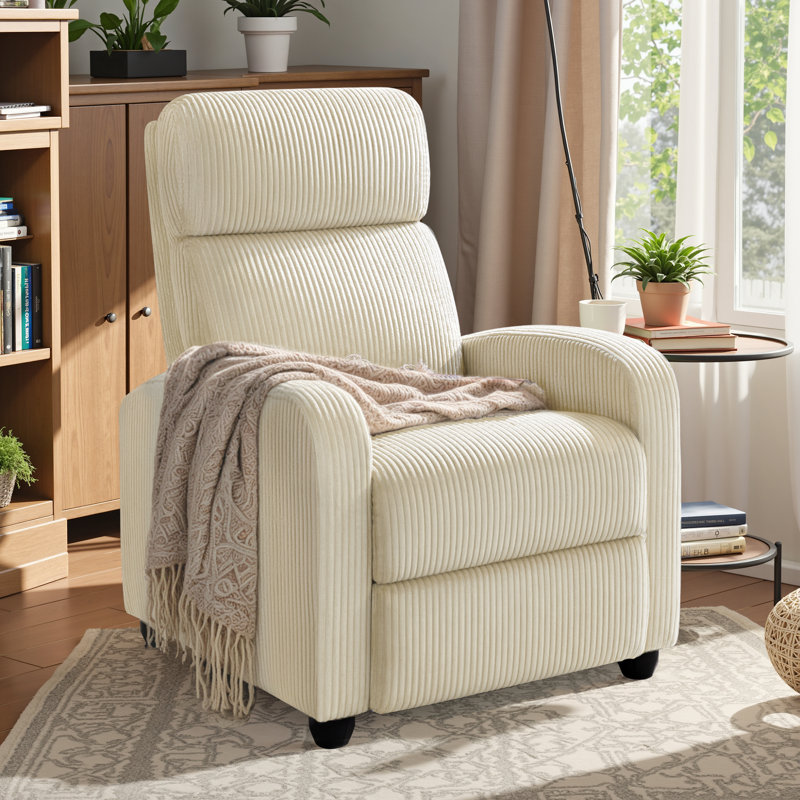 Manual Recliner, Comfortable Corduroy Recliner with Upholstered Back and Seat Cushion, Beige
