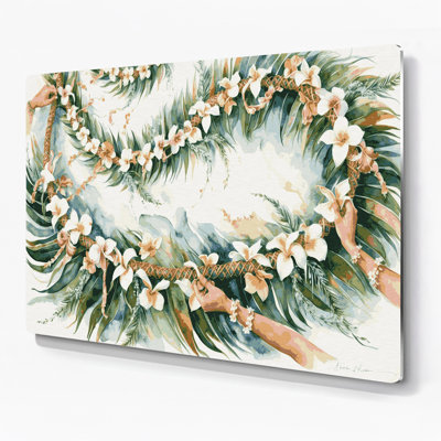 Hawaiian Lei Weaving White Metal Wall Art