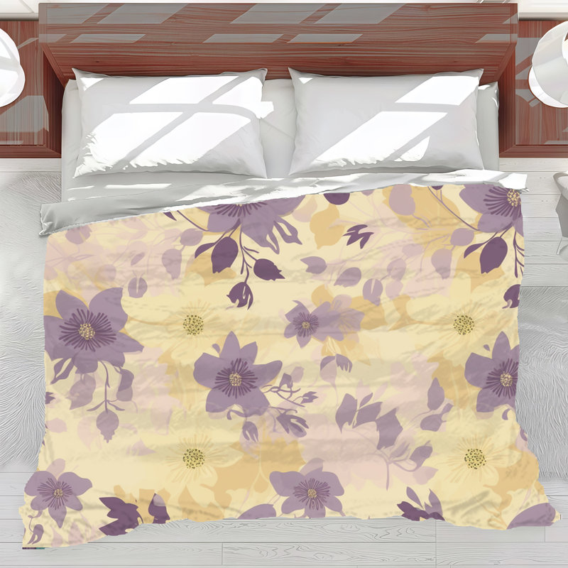 Botanical Purple/Yellow Microfiber Comforter, Queen Comforter