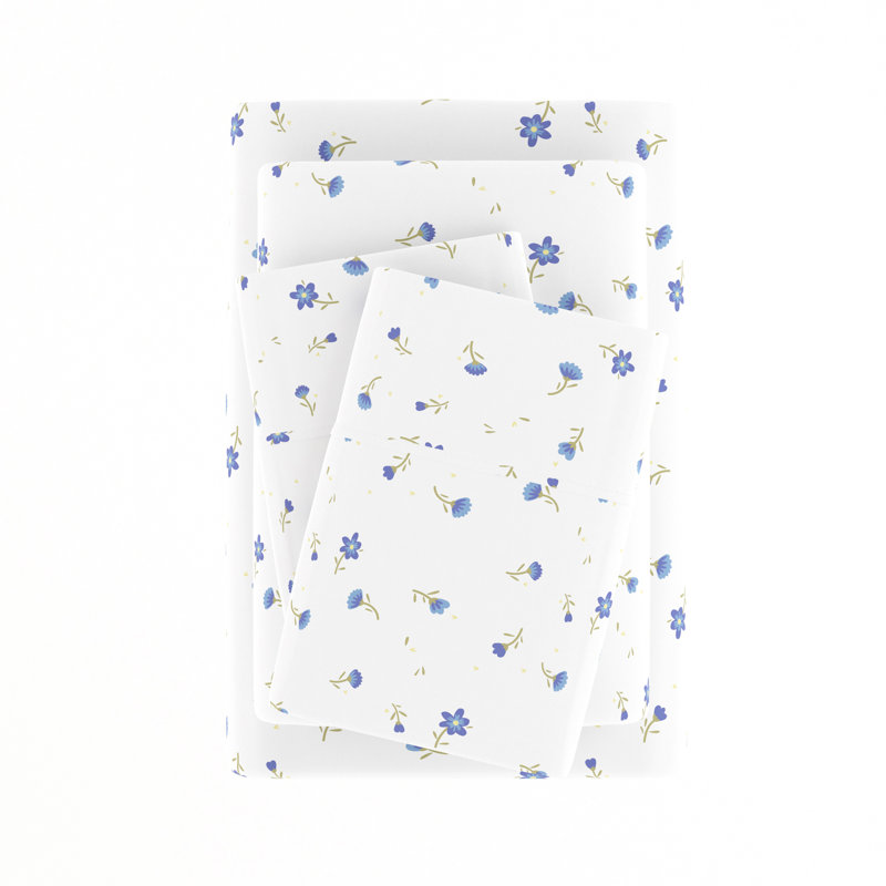 Light Blue Floral Twin Microfiber Deep Pocket Sheet Set