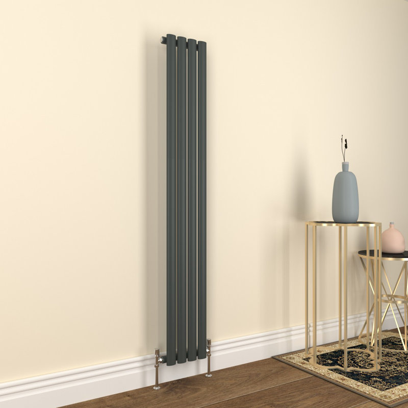 Vertical Oval Column Radiator, 160cm H x 23.6cm W x 5.6cm D, Single, Grey