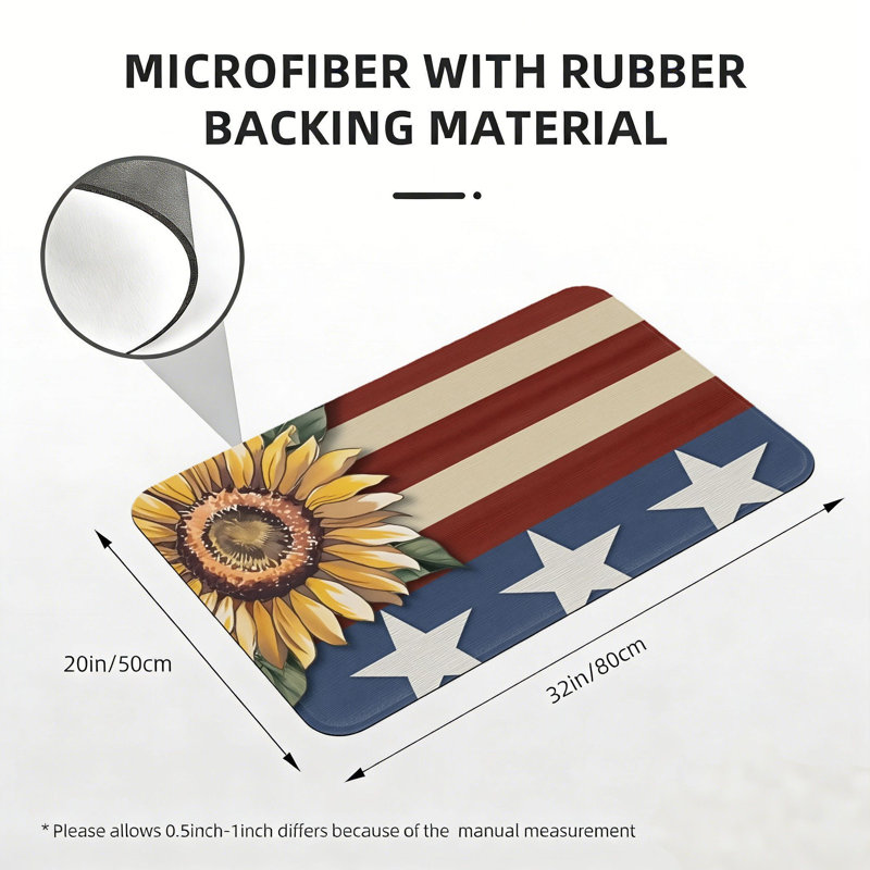 Tapis d'entrée de tournesol à motif drapeau américain tournesol 20 po x 32 po