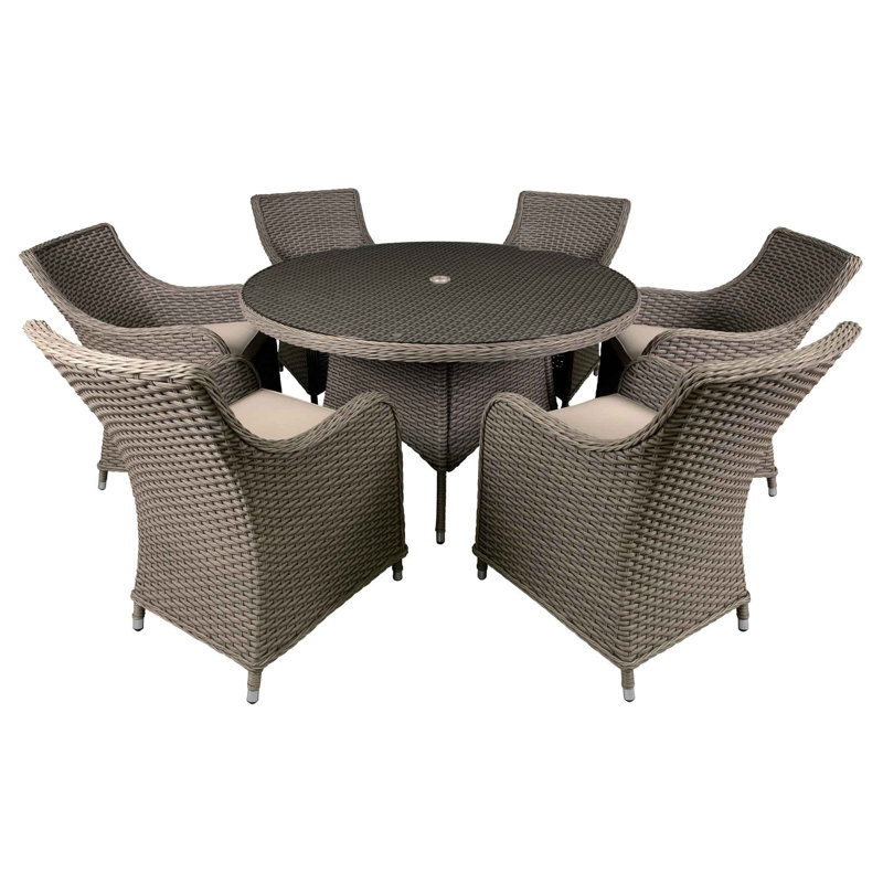 Cynthis 6 - Person Wicker Patio Dining Set with Round Table , Cushions Included