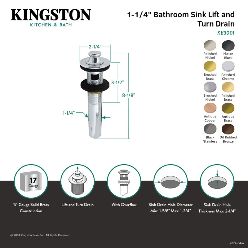 Drain de lavabo pour salle de bain avec trop-plein Kingston, Bronze huilé