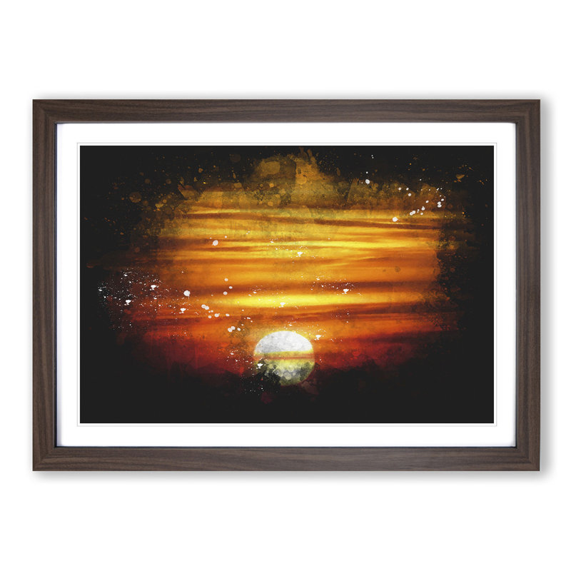 Orange Sunset - Single Picture Frame Print on MDF, 62cm H x 87cm W x 2cm D, Walnut Framed