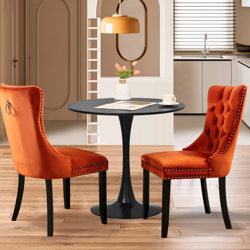 Ensemble de table de salle à manger rond avec 2 chaises , Noir, noir, noir, noir, Orange / noir
