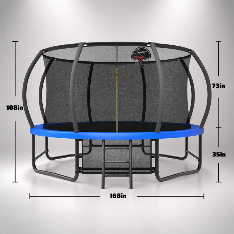 Trampoline 14 pi avec enceinte sécuritaire, échelle et revêtement antirouille pour le plaisir en famille à l'extérieur, approuvé ASTM