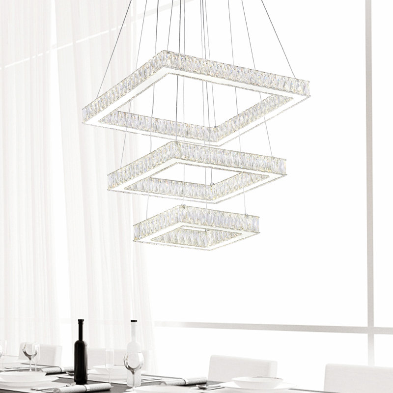Lustre moderne en chrome à 3 niveaux de 21 po x 21 po - DEL intégrée - Hauteur de suspension réglable - Idéal pour le vestibule, l'escalier et la salle à manger