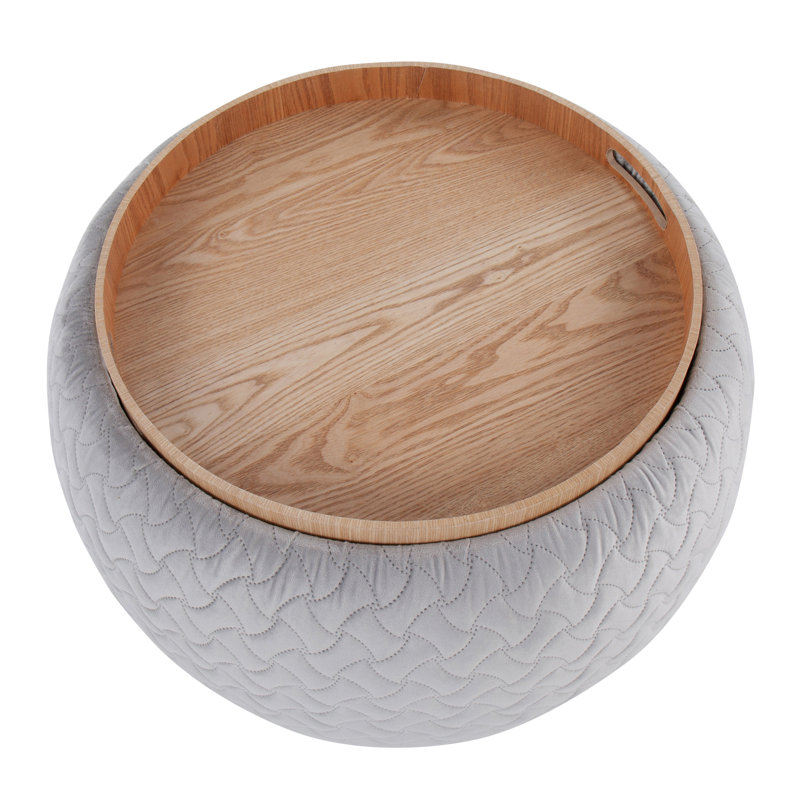 Alvena Upholstered Ottoman, Silver Velvet
