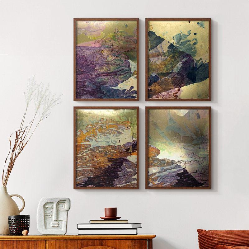 «Monet's Landscape V», ensemble de 4, H 20 po x l 16 po, Noyer