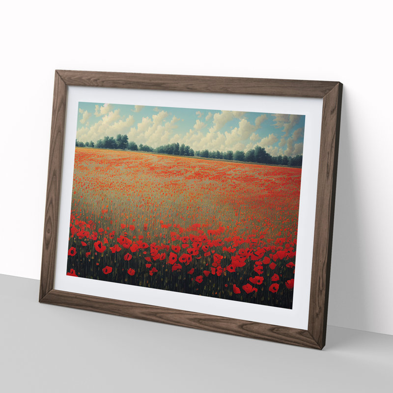 Epic Poppies Flowers - Framed Print, 34cm H x 46cm W x 2cm D, Walnut