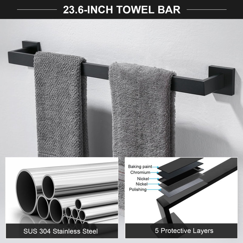 Matte Black 5-Piece Stainless Steel Bathroom Hardware Set