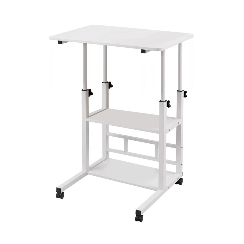 Mobile Rolling Computer Desk, Adjustable Height Desk with Storage Shelf
