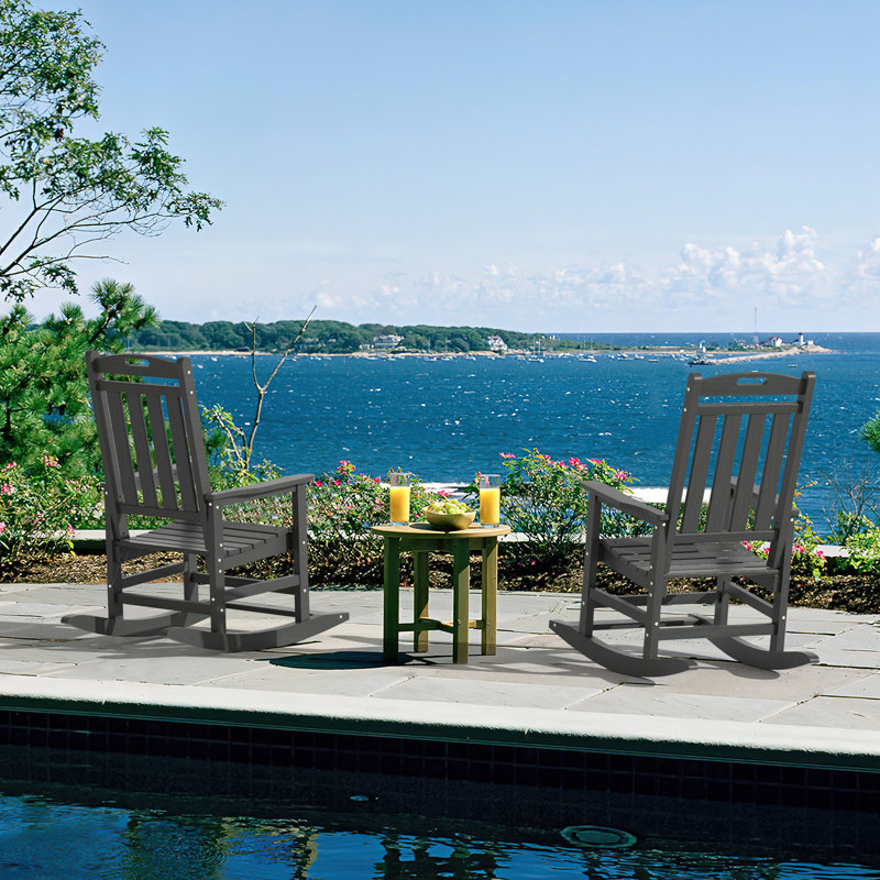 Chaises berçantes d'extérieur en PEHD pour patio, Gris