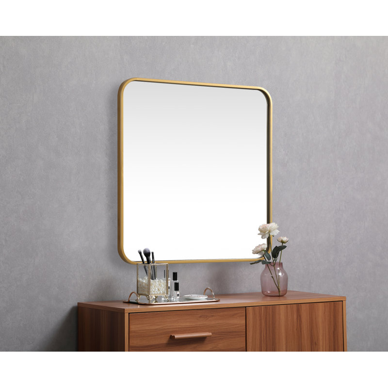 Marengo Square Metal Wall Mirror, Brass, 24"  x 24" 